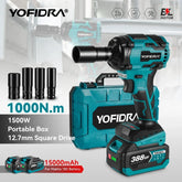 Yofidra Brushless 1000N.M Electric Impact Wrench 3Funtion 1/2inch Cordless Screwdriver Electric Drill For Makita 18V Battery Pin